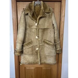 Vintage Overland Sheepskin Coat Men's 46 Shearling Western USA Rancher With Flaw
